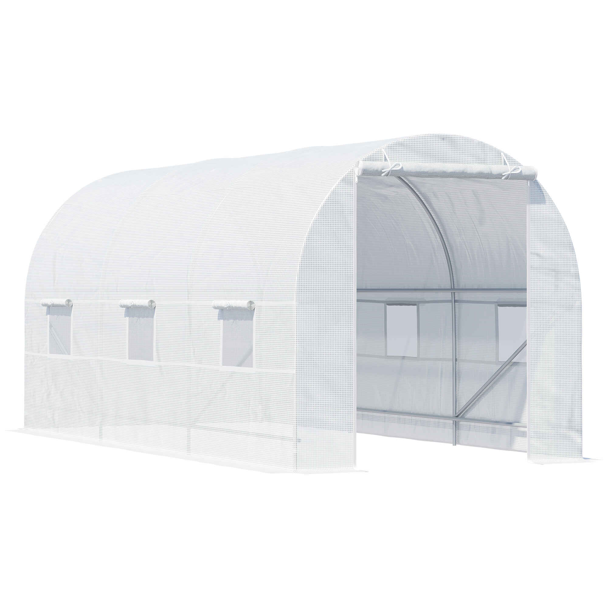 Invernadero de Exterior 4,5x2x2 m Invernadero de Túnel con 6 Ventanas de Malla y Puerta Enrollable con Cremallera Invernadero de Huerto Anti-UV para Patio Jardín Blanco