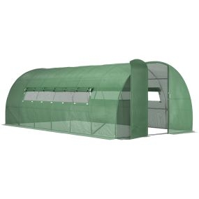 Invernadero de Túnel 6x3x2 m con Puerta y Ventanas Función de Drenaje Invernadero de Jardín Grande con Cubierta de PE 130 g/㎡ y Metal Galvanizado para Cultivos Plantas Verduras Verde
