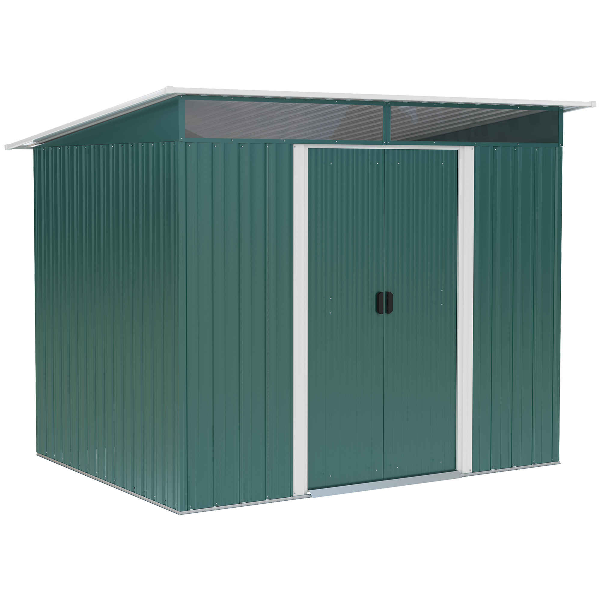 Cobertizo de Jardín Exterior 4,5 m² 260x194x200 cm Caseta de Jardín Exterior Metálica con Paneles Frontales Transparentes y 2 Puertas Corredizas para Almacenamiento de Herramientas Verde
