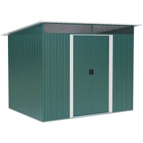 Cobertizo de Jardín Exterior 4,5 m² 260x194x200 cm Caseta de Jardín Exterior Metálica con Paneles Frontales Transparentes y 2 Puertas Corredizas para Almacenamiento de Herramientas Verde