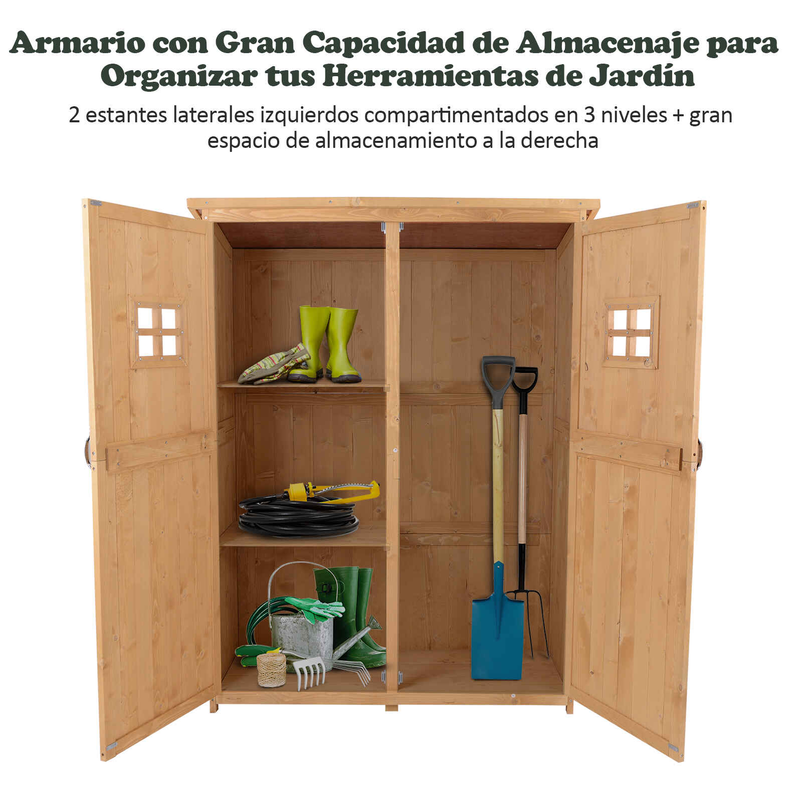 Outsunny Armario de jardín de madera Armario exterior Armario almacenaje con 2 puertas Estante y patas elevadas para Terraza patio 83x40x92 cm