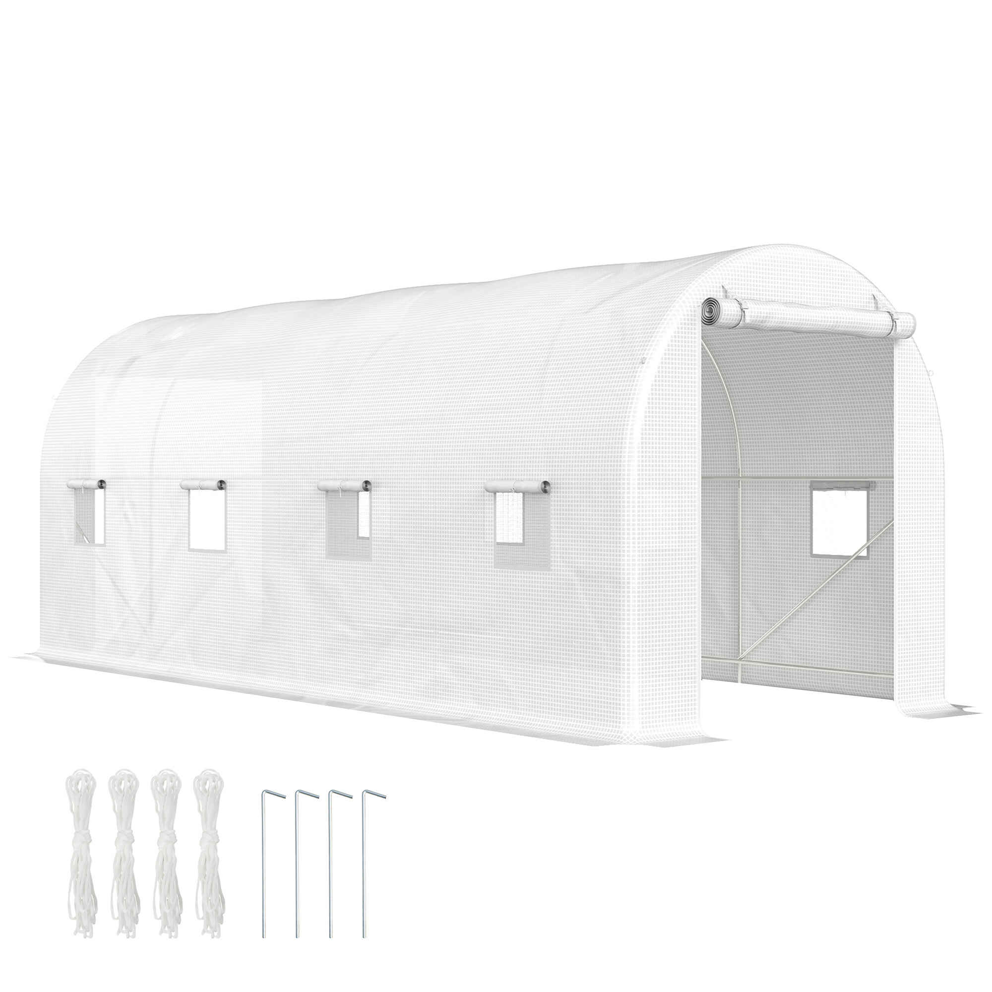 Invernadero de Túnel 500x200x205 cm Invernadero de Jardín con Puerta Enrollable y 8 Ventanas Cubierta PE 140 g/m² Marco de Metal para Cultivo Plantas Verduras Blanco