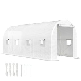 Invernadero de Túnel 500x200x205 cm Invernadero de Jardín con Puerta Enrollable y 8 Ventanas Cubierta PE 140 g/m² Marco de Metal para Cultivo Plantas Verduras Blanco