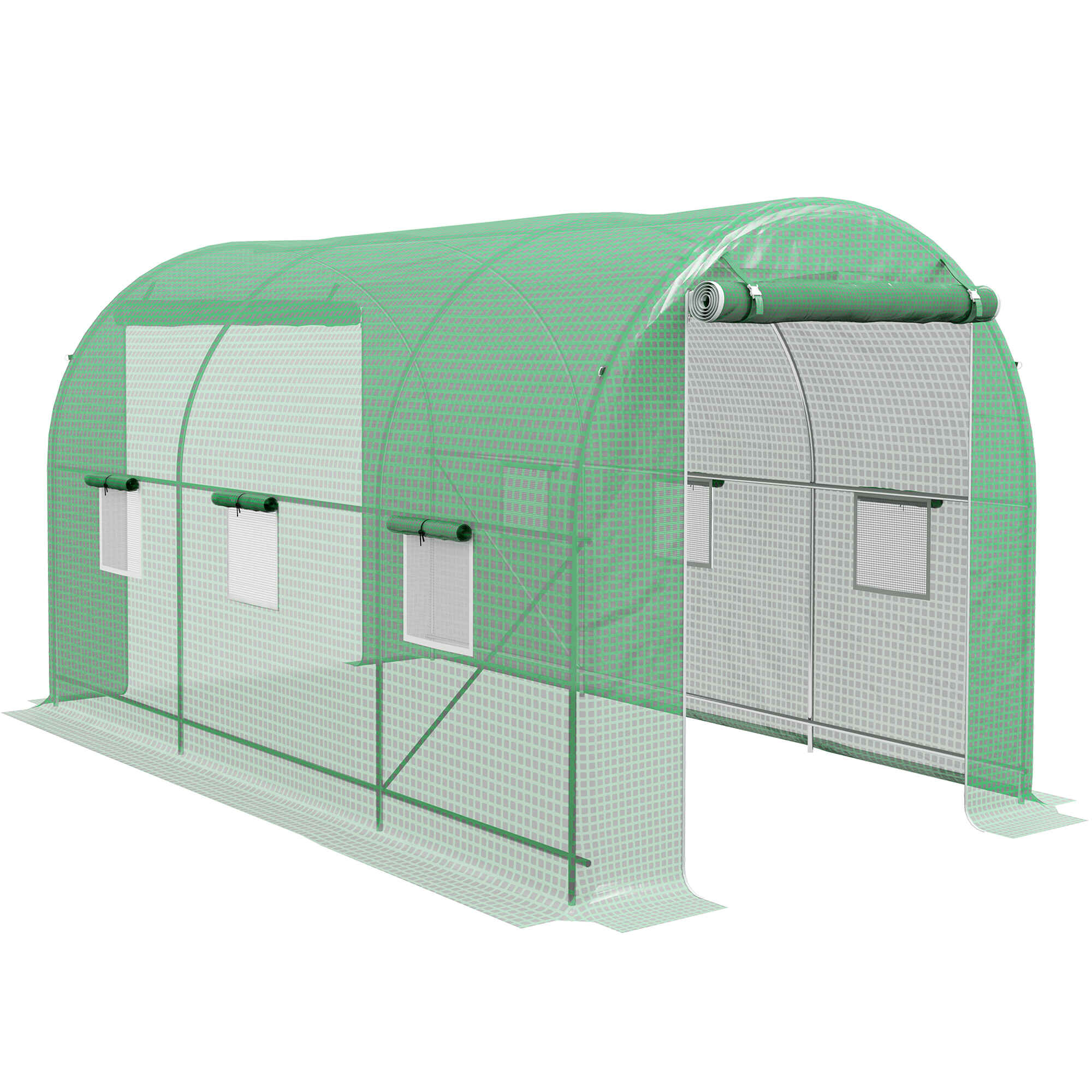 Invernadero de Exterior 4x2x2 m Invernadero de Túnel con Paredes Laterales Enrollables 6 Ventanas de Malla y 2 Puertas Enrollables Invernadero para Jardín Patio Verde