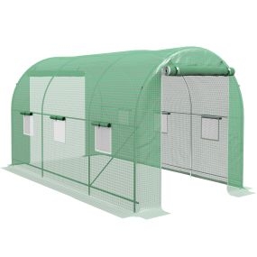 Invernadero de Exterior 4x2x2 m Invernadero de Túnel con Paredes Laterales Enrollables 6 Ventanas de Malla y 2 Puertas Enrollables Invernadero para Jardín Patio Verde