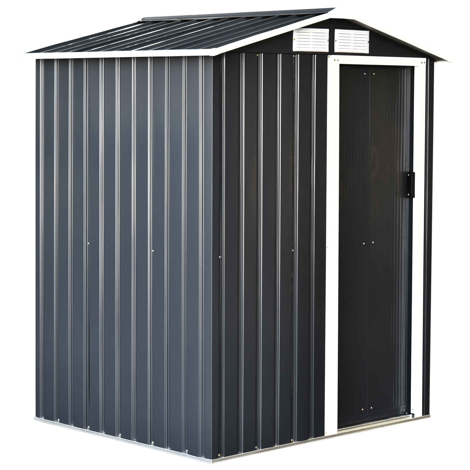 Caseta de Jardín Metálica 150x130x186 cm Cobertizo para Almacenaje de Herramientas con Techo Inclinado 4 Ventilaciones para Terraza Exterior Gris y Blanco