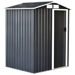 Caseta de Jardín Metálica 150x130x186 cm Cobertizo para Almacenaje de Herramientas con Techo Inclinado 4 Ventilaciones para Terraza Exterior Gris y Blanco