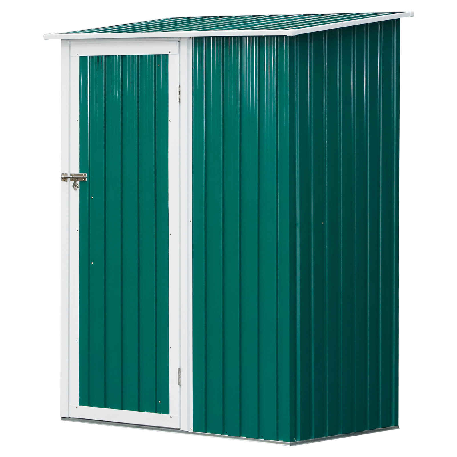 Cobertizo de Acero 1,27㎡ 143x89x186 cm Tipo Caseta de Jardín Galvanizado Almacén para Herramientas con Techo Inclinado y Una Puerta para Terraza Exterior Verde