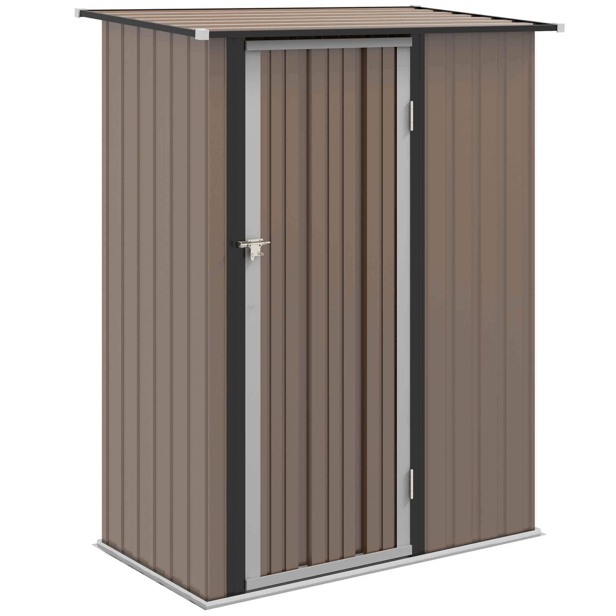 Caseta de Jardín 1,07 m² 142x84x189 cm Cobertizo Exterior Metálico con Puerta Cerradura y Orificios de Drenaje para Almacenamiento de Herramientas Marrón