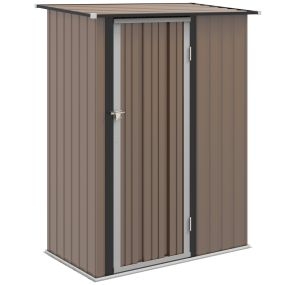 Caseta de Jardín 1,07 m² 142x84x189 cm Cobertizo Exterior Metálico con Puerta Cerradura y Orificios de Drenaje para Almacenamiento de Herramientas Marrón