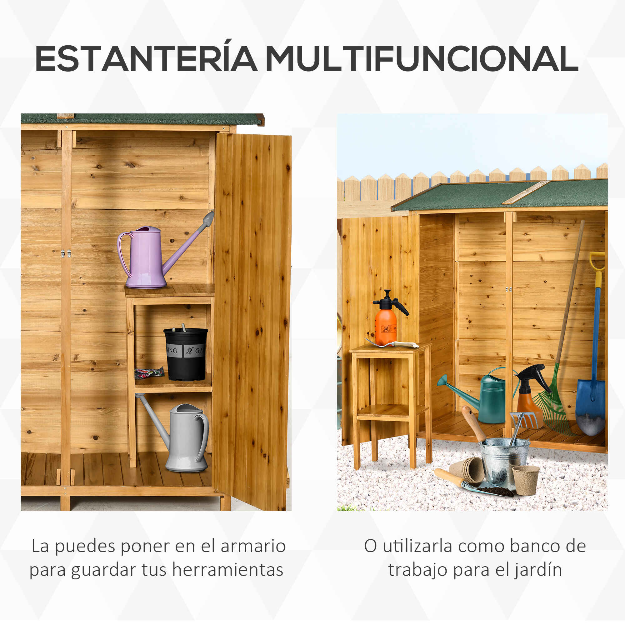 Outsunny Armario de Jardín de Madera con Mesa de Trabajo Armario de Exterior  con 2 Puertas Cierre Magnético y 2 Estantes para Terraza Balcón 98x48x95,5  cm Gris