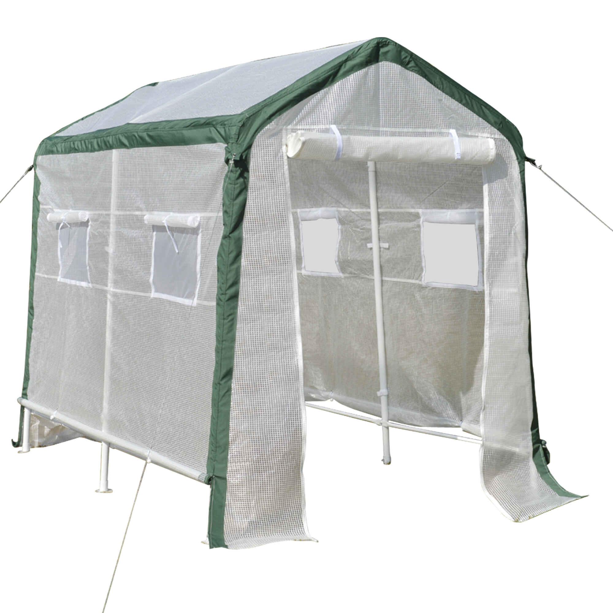 Invernadero de Jardín 240x180x200 cm Túnel con 4 Ventanas y Puerta Enrollable para Cultivo de Plantas Flores Verduras Cubierta PE y Marco Acero Blanco