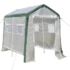 Invernadero de Jardín 240x180x200 cm Túnel con 4 Ventanas y Puerta Enrollable para Cultivo de Plantas Flores Verduras Cubierta PE y Marco Acero Blanco