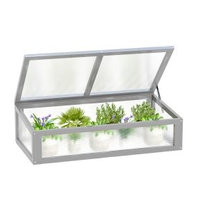 Invernadero de Madera Natural y Policarbonato 90x46x28 cm con Tapa Inclinada Caseta de Plantas para Jardín Huerto Terraza Protección del Clima Gris
