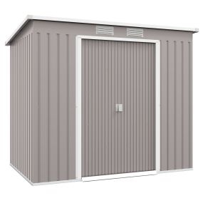 Caseta de Jardín Exterior 2,42 m² 213x130x172 cm Cobertizo de Jardín Exterior con Puerta Corredera Techo Inclinado Base y 2 Ventanas para Terraza Patio Gris Claro
