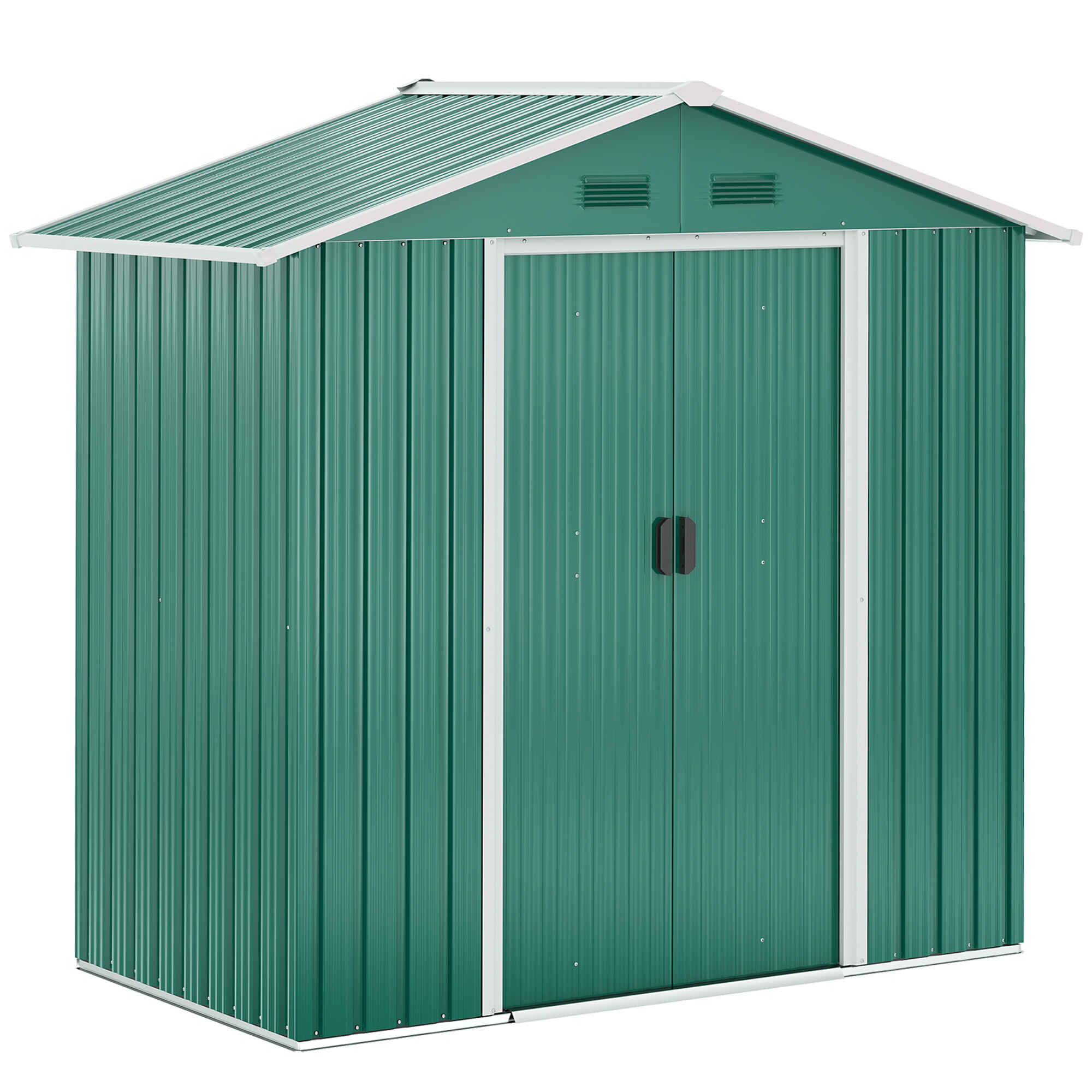 Caseta de Jardín 2,2 m² 194x110x184 cm Cobertizo de Acero Galvanizado para Almacenamiento de Herramientas con Puerta Corrediza y 4 Ventanas para Terraza Exterior Verde