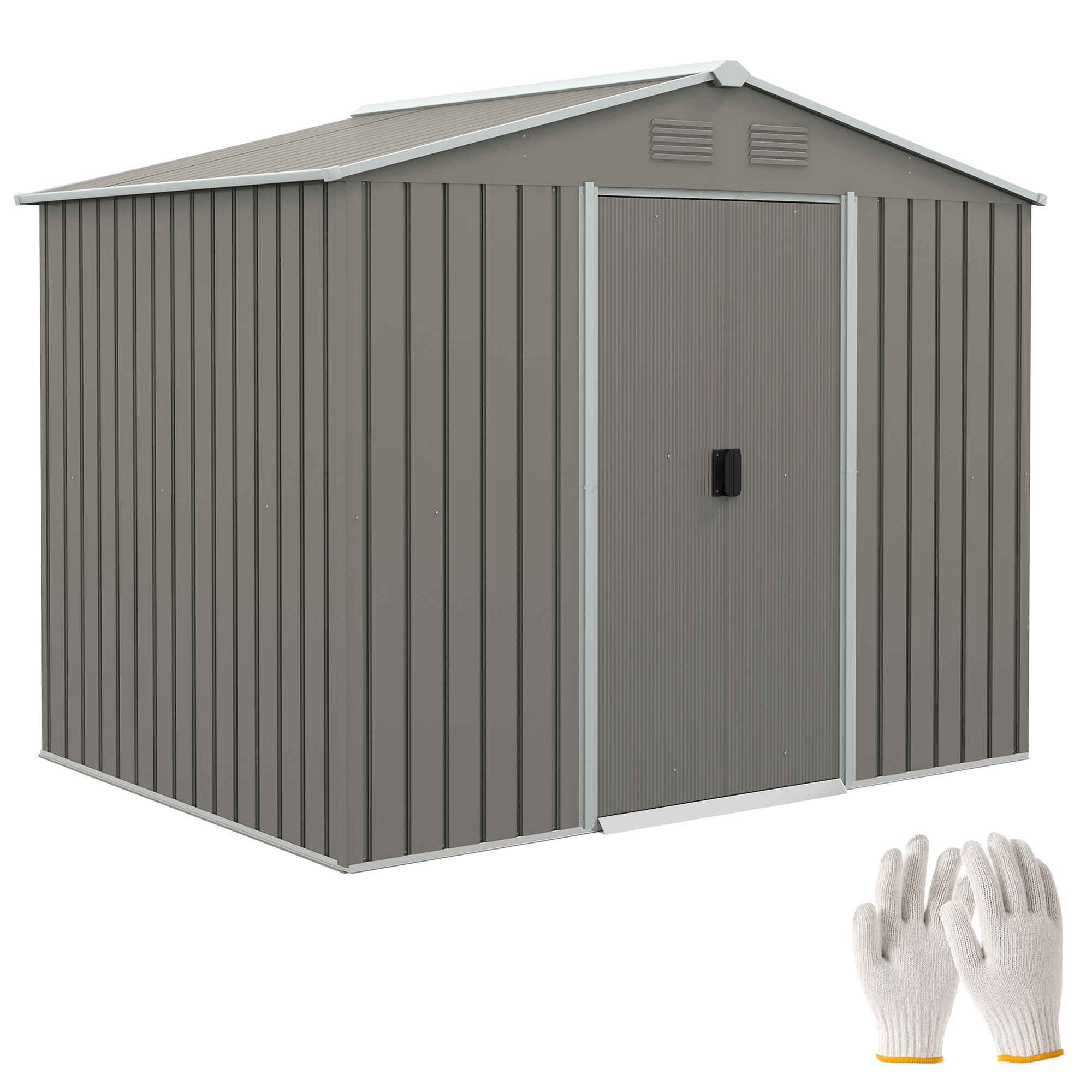 Caseta de Jardín Exterior 3,6 m² 236x174x190 cm Cobertizo de Jardín Exterior con 2 Puertas Correderas Techo Inclinado y 4 Ventanas para Patio Terraza Gris Claro