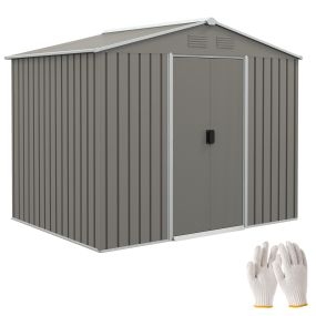 Caseta de Jardín Exterior 3,6 m² 236x174x190 cm Cobertizo de Jardín Exterior con 2 Puertas Correderas Techo Inclinado y 4 Ventanas para Patio Terraza Gris Claro