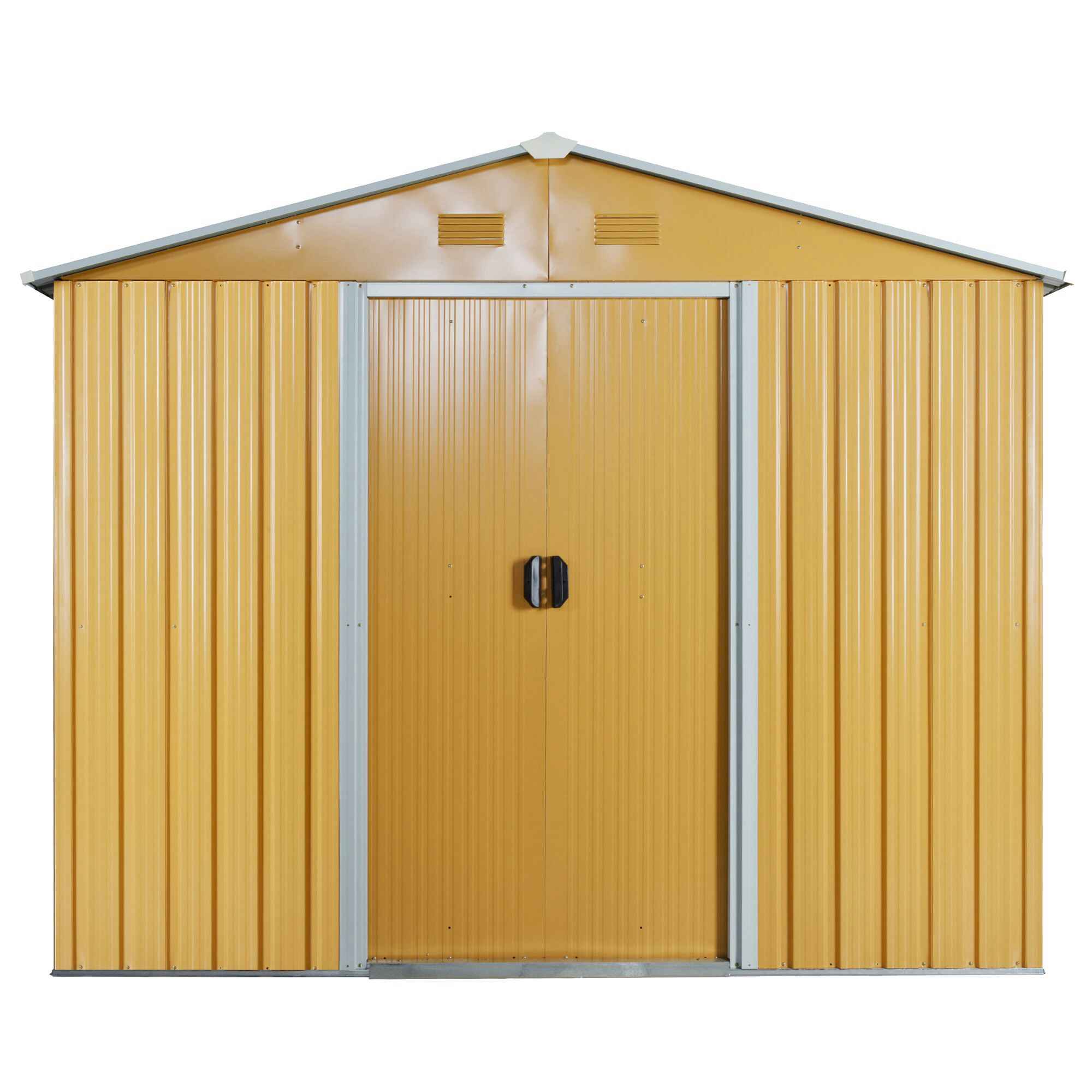Caseta de Jardín de 3,6m² 236x174x190 cm Cobertizo Exterior para Almacenar Herramientas con Puertas Correderas y 4 Ventanas para Terraza Patio Amarillo Mostaza