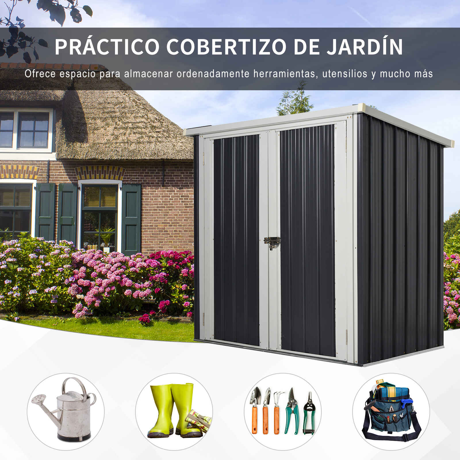 Armario de Jardín de Madera 128x50x90 cm 0,48 m² Cobertizo para Almacenaje  de Herramientas con