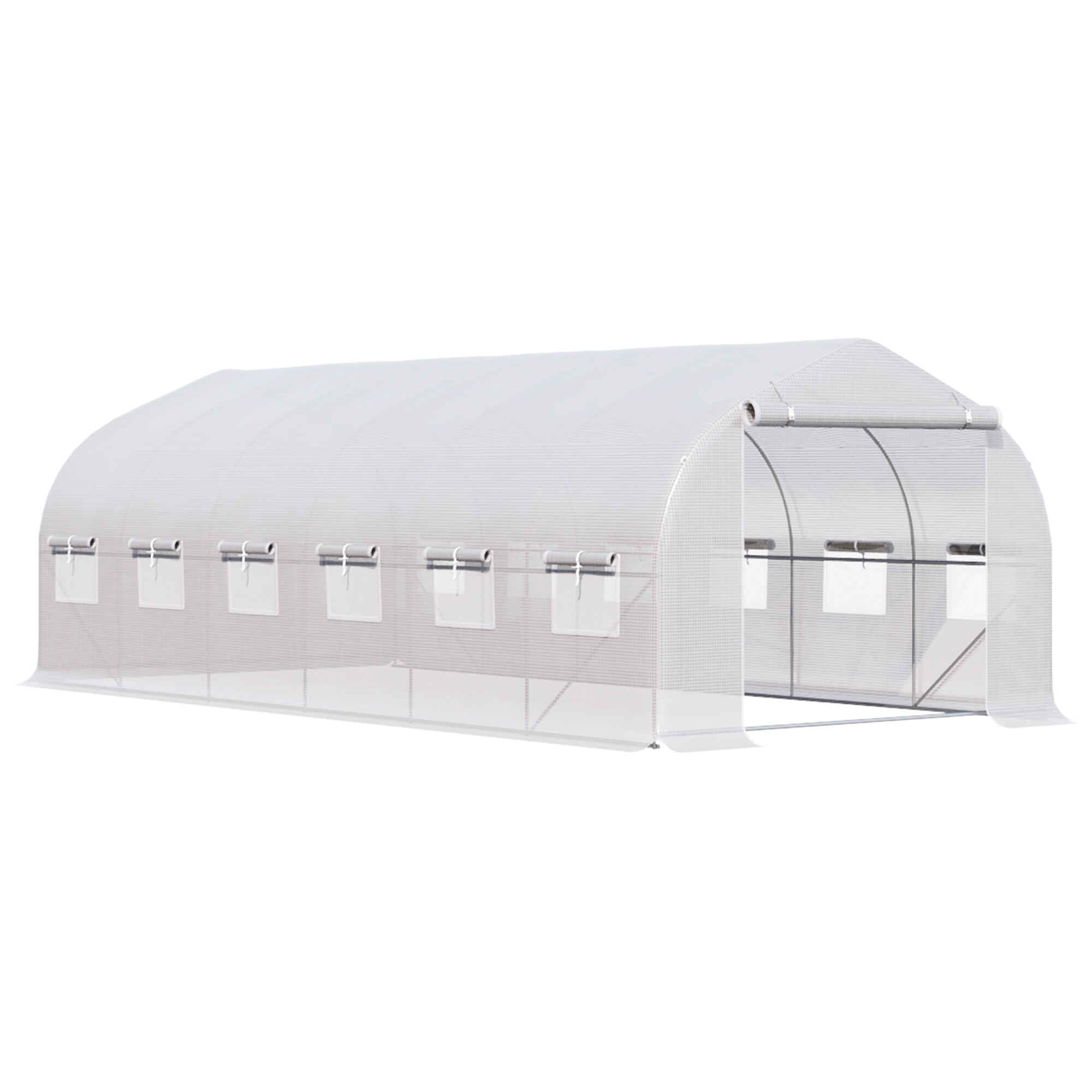 Invernadero de Túnel 6x3x2 m Invernadero de Jardín con Puerta y 12 Ventanas Enrollables de Polietileno 140g/㎡ y Acero Galvanizado Huerto para Cultivos Plantas Flores Blanco