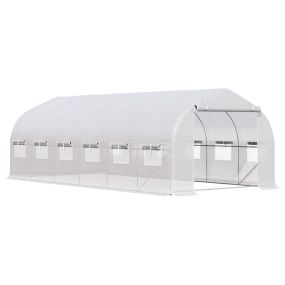 Invernadero de Túnel 6x3x2 m Invernadero de Jardín con Puerta y 12 Ventanas Enrollables de Polietileno 140g/㎡ y Acero Galvanizado Huerto para Cultivos Plantas Flores Blanco
