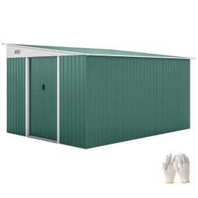 Cobertizo de Jardín Exterior 8,9 m² 280x345x201 cm Caseta de Jardín Exterior Metálica con 2 Puertas Corredizas y 2 Ventanas para Almacenamiento de Herramientas Verde