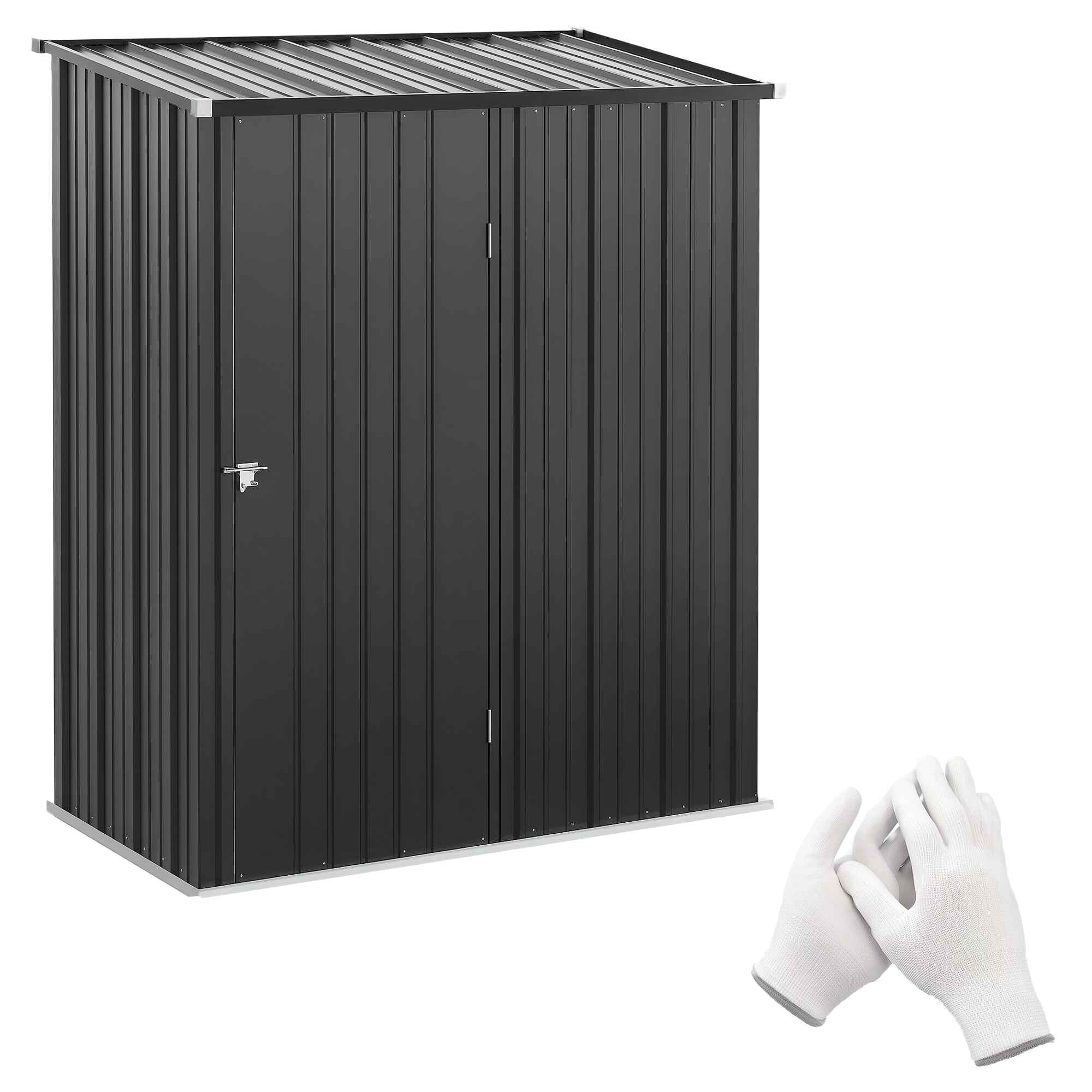 Cobertizo de Jardín Exterior 1,34 m² 161,5x94,5x196 cm Caseta de Jardín Exterior Metálica con 1 Puerta y Cerradura para Almacenamiento de Herramientas para Patio Terraza Negro Carbón