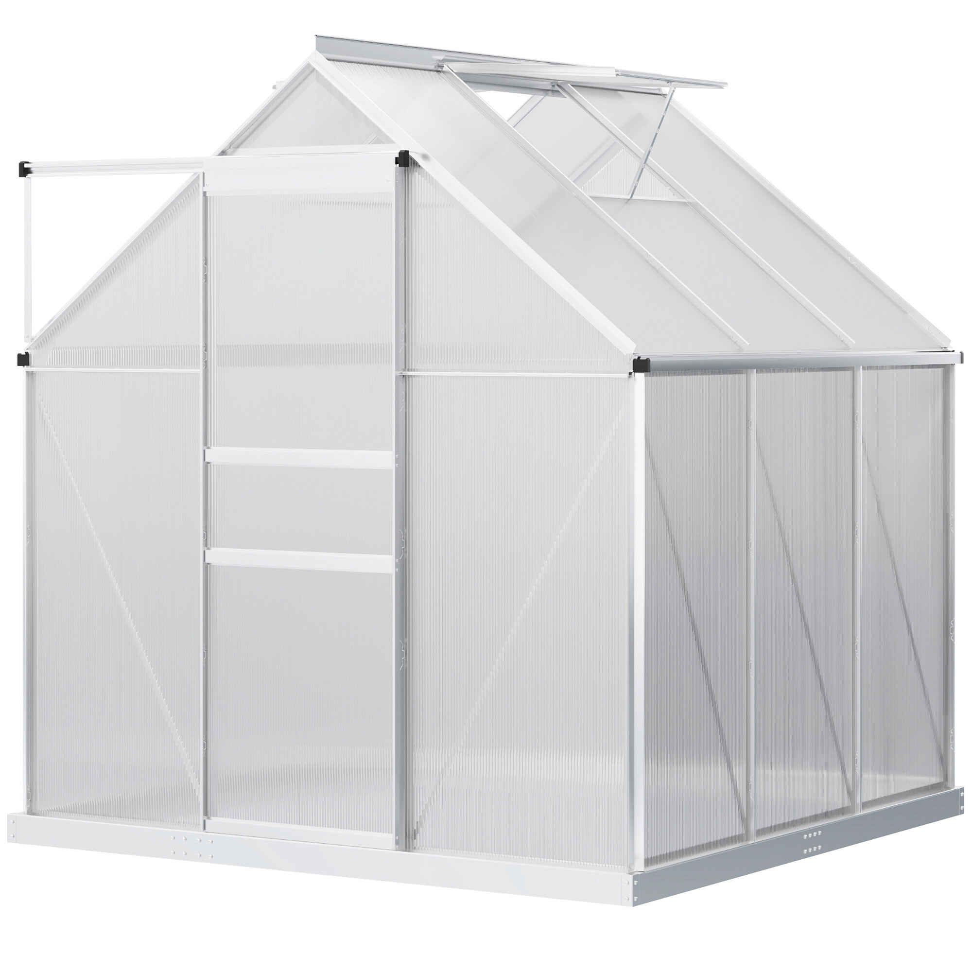 Invernadero Policarbonato Aluminio de Jardín 190x190x200 cm 3,6m² Caseta de Exterior con Base Puerta Corredera y 2 Tragaluces para Cultivo Plantas Semillas Transparente