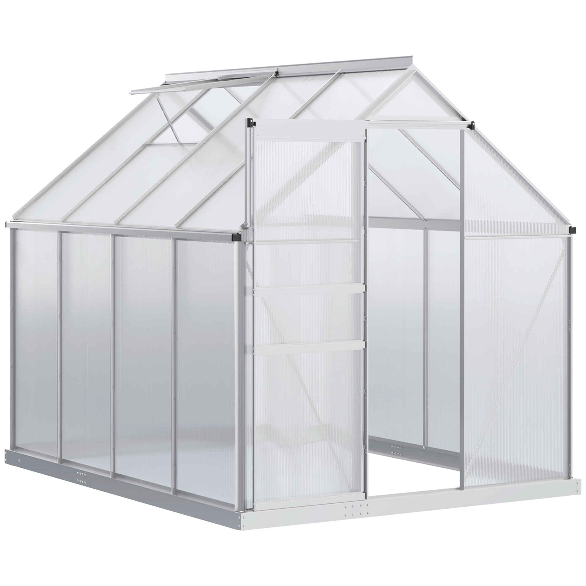 Invernadero Policarbonato Aluminio de Jardín 190x253x199 cm 4,8m² Caseta de Exterior con Base Puerta Corredera y Tragaluce para Cultivo Plantas Semillas Transparente