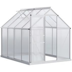 Invernadero Policarbonato Aluminio de Jardín 190x253x199 cm 4,8m² Caseta de Exterior con Base Puerta Corredera y Tragaluce para Cultivo Plantas Semillas Transparente