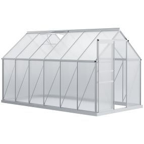 Invernadero Policarbonato Aluminio de Jardín 190x375x199 cm 7,1m² Caseta de Exterior con Base Puerta Corredera y 2 Tragaluces para Cultivo Plantas Semillas Transparente