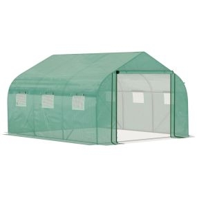 Invernadero de Túnel 3,5x3x2 m Invernadero de Jardín con Puerta y 6 Ventanas Enrollables de Polietileno PE 140 g/m² Metal Galvanizado para Cultivos Plantas Flores Verde