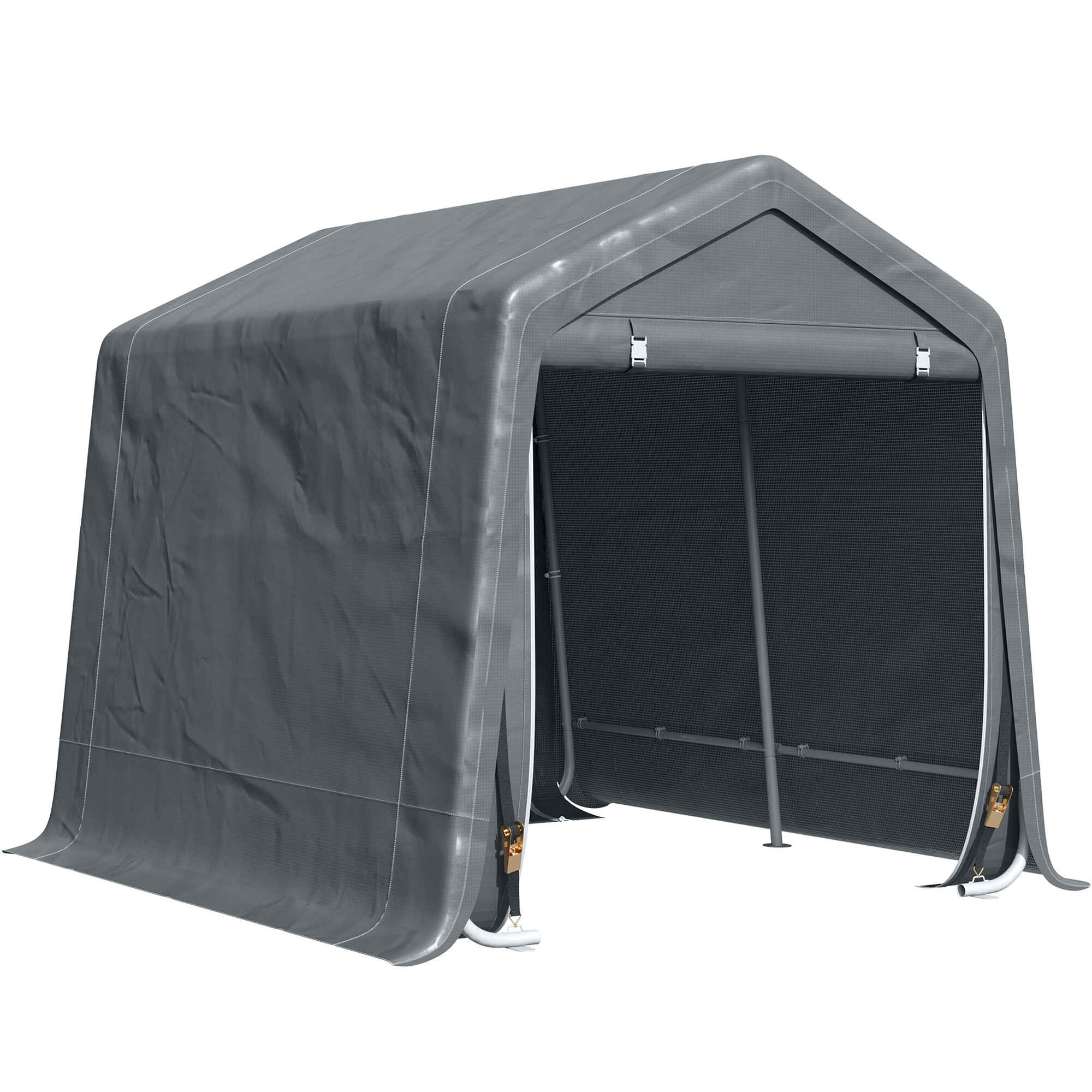 Carpa de Jardín Exterior para Herramientas Bicicletas 2,8x2,4x2,4 m Cobertizo Exterior con 2 Puertas con Cremallera Impermeable Anti-UV Carpa para Jardín Gris