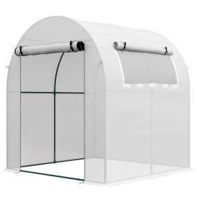 Invernadero de Jardín 180x180x200 cm Invernadero de Túnel Pequeño con Puerta Enrollable y Ventana de Malla para Cultivar Plantas Flores Blanco