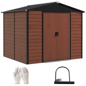 Caseta de Jardín Exterior 4,4 m² 240x206x198 cm Cobertizo de Jardín Exterior con Suelo Puerta Corredera y Cerradura Armario para Jardín Terraza Patio Teca