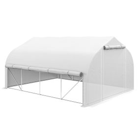 Invernadero de Túnel 4x3x2 m Invernadero de Jardín con Puerta de Malla y 8 Ventanas Invernadero de Huerto con Techo Puntiagudo Persianas y Enrollables para Cultivos Plantas Verduras Blanco