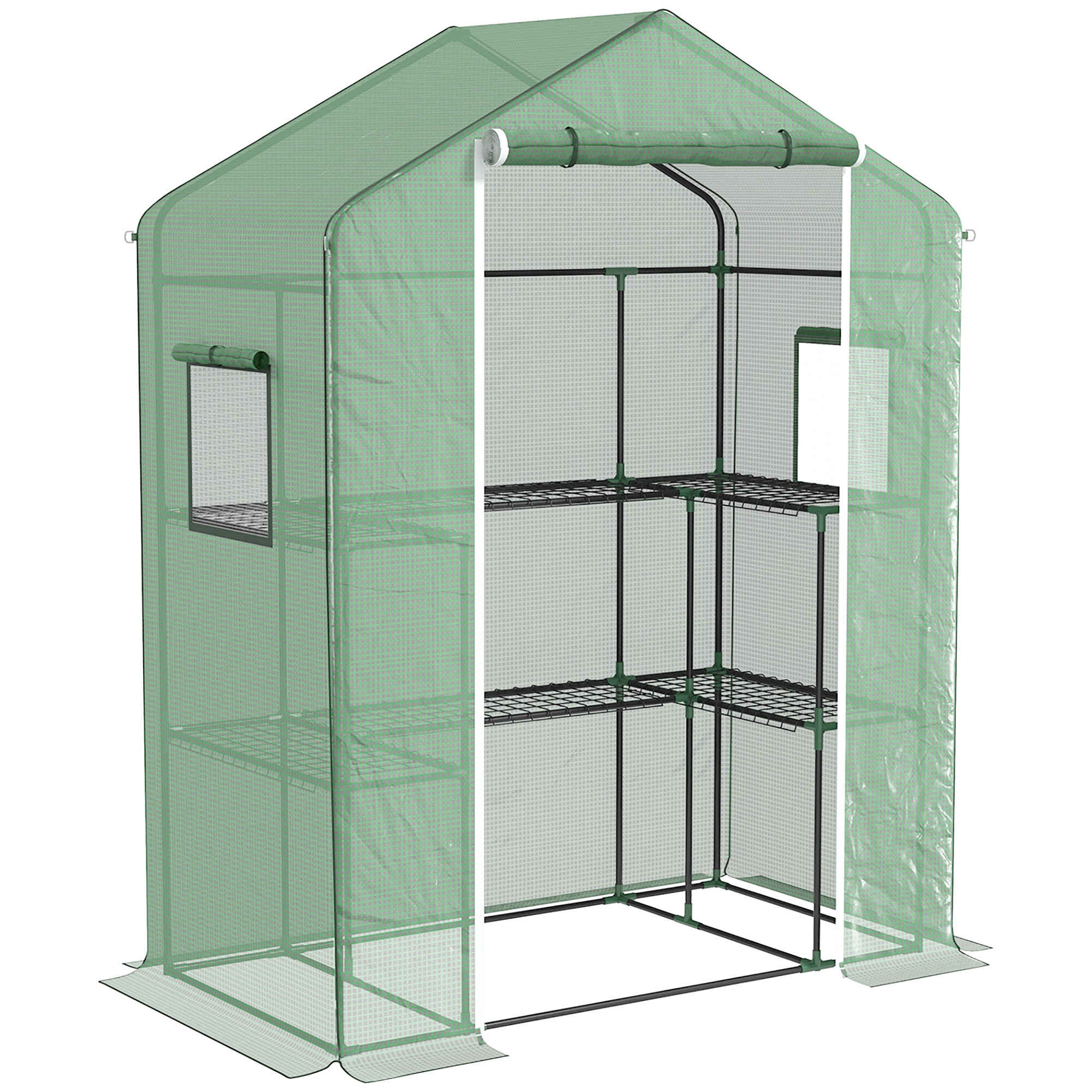 Invernadero de Exterior Invernadero de Jardín con 1 Puerta Enrollable 2 Ventanas y Estantes de 2 Niveles en Forma de U Invernadero para Cultivo de Plantas en Terraza Patio 140x73x190 cm Verde