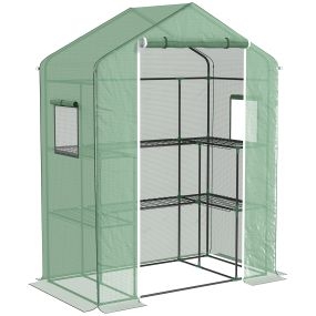 Invernadero de Exterior Invernadero de Jardín con 1 Puerta Enrollable 2 Ventanas y Estantes de 2 Niveles en Forma de U Invernadero para Cultivo de Plantas en Terraza Patio 140x73x190 cm Verde