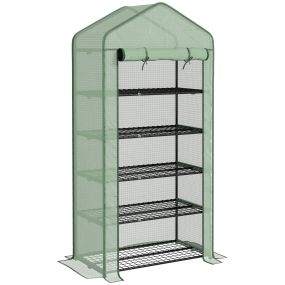 Invernadero de Jardín de 5 Niveles Invernadero Resistente con 1 Puerta Enrollable con Cremallera Anti-UV Diseño Ensanchado y Estantes para Cultivo de Plantas Flores 90x49x193 cm Verde