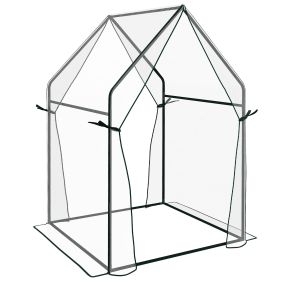 Invernadero de Jardín Invernadero de Terraza con 2 Puertas con Cremallera Anti-UV para Cultivo de Plantas Flores Verduras 90x90x145 cm Transparente