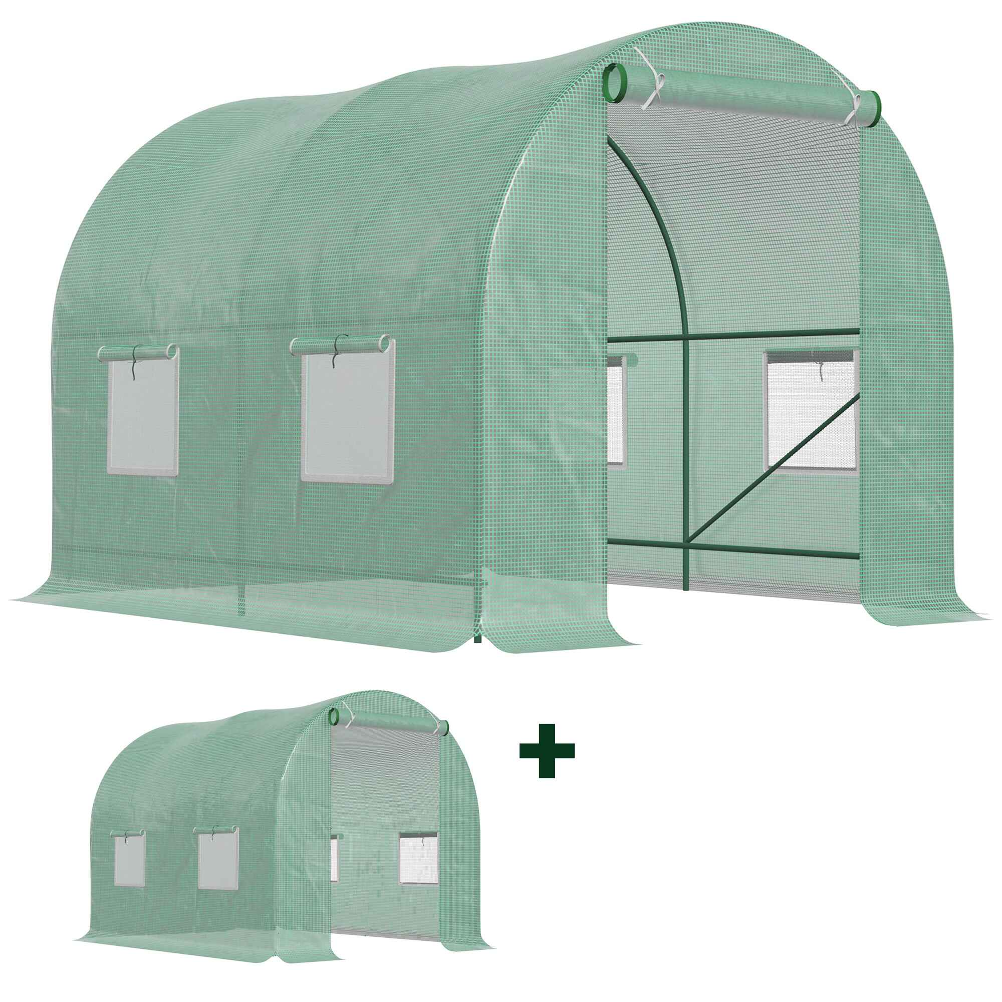 Conjunto de Invernadero de Túnel y Cubierta de Repuesto con 4 Ventanas y Puerta Anti-UV para Cultivos Plantas Flores en Jardín Terraza 2,5x2x2 m Verde