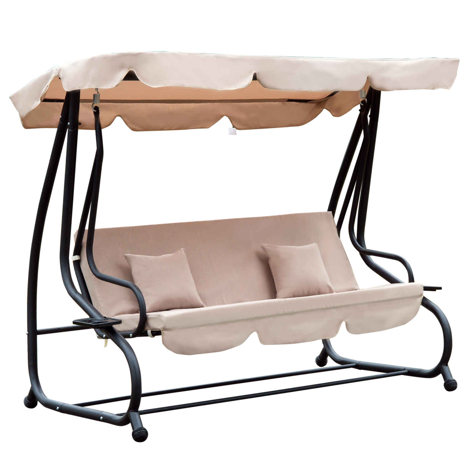 Columpio Balancín Jardín 3 Plazas Convertible en Cama Techo Parasol Regulable Bandeja para Bebida Terrza Balcón Exterior Carga máx. 340kg 200x120x164cm Marco Acero