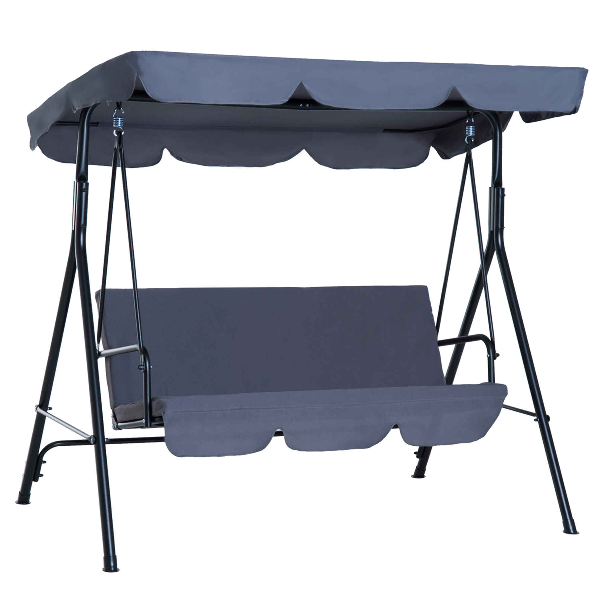 Columpio de Jardín de 3 Plazas Silla Balancín con Parasol Techo Ajustable en Ángulo Impermeable para Exterior Terraza Balcón Carga Máx. 200 kg Acero 172x110x153 cm Gris