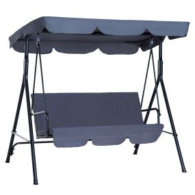 Columpio de Jardín de 3 Plazas Silla Balancín con Parasol Techo Ajustable en Ángulo Impermeable para Exterior Terraza Balcón Carga Máx. 200 kg Acero 172x110x153 cm Gris