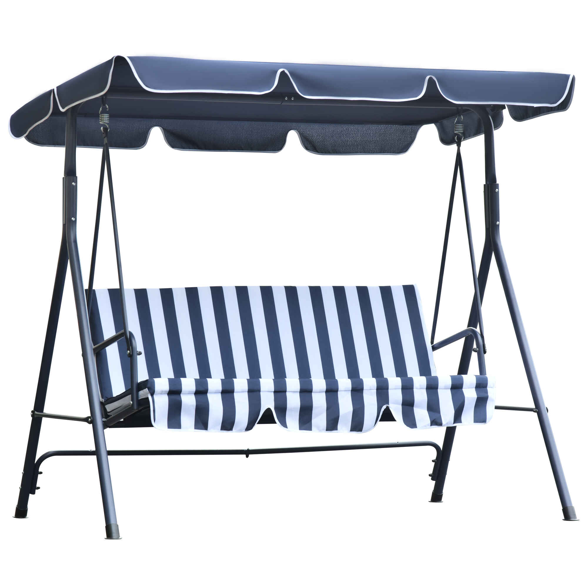Columpio de Jardín de 3 Plazas Silla Balancín con Parasol Techo Ajustable en Ángulo Impermeable para Exterior Terraza Balcón Carga Máx. 200 kg Acero 172x110x153 cm Raya Azul