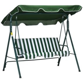Columpio de Jardín de 3 Plazas Balancín Exterior con Techo Ajustable y Marco de Acero para Balcón Terraza Patio Carga 240 kg 172x110x153 cm Raya Verde