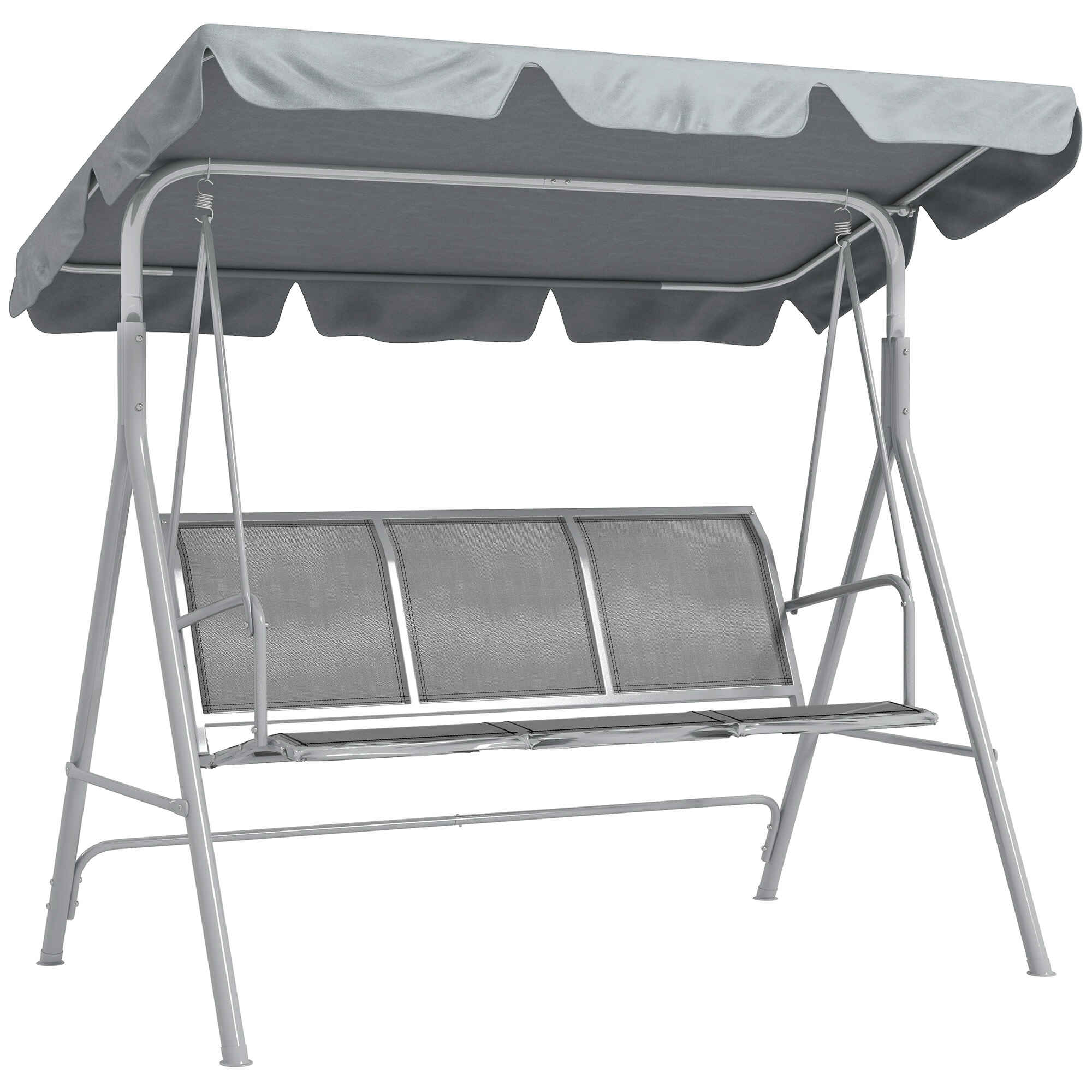 Balancín Jardín Exterior Columpio Exterior de 3 Plazas con Toldo Ajustable Respaldo Transpirable y Marco de Metal para Terraza Balcón Carga 240 kg 171x108x154 cm Gris