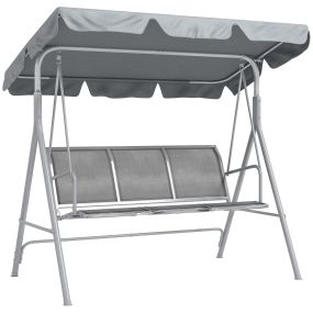 Balancín Jardín Exterior Columpio Exterior de 3 Plazas con Toldo Ajustable Respaldo Transpirable y Marco de Metal para Terraza Balcón Carga 240 kg 171x108x154 cm Gris