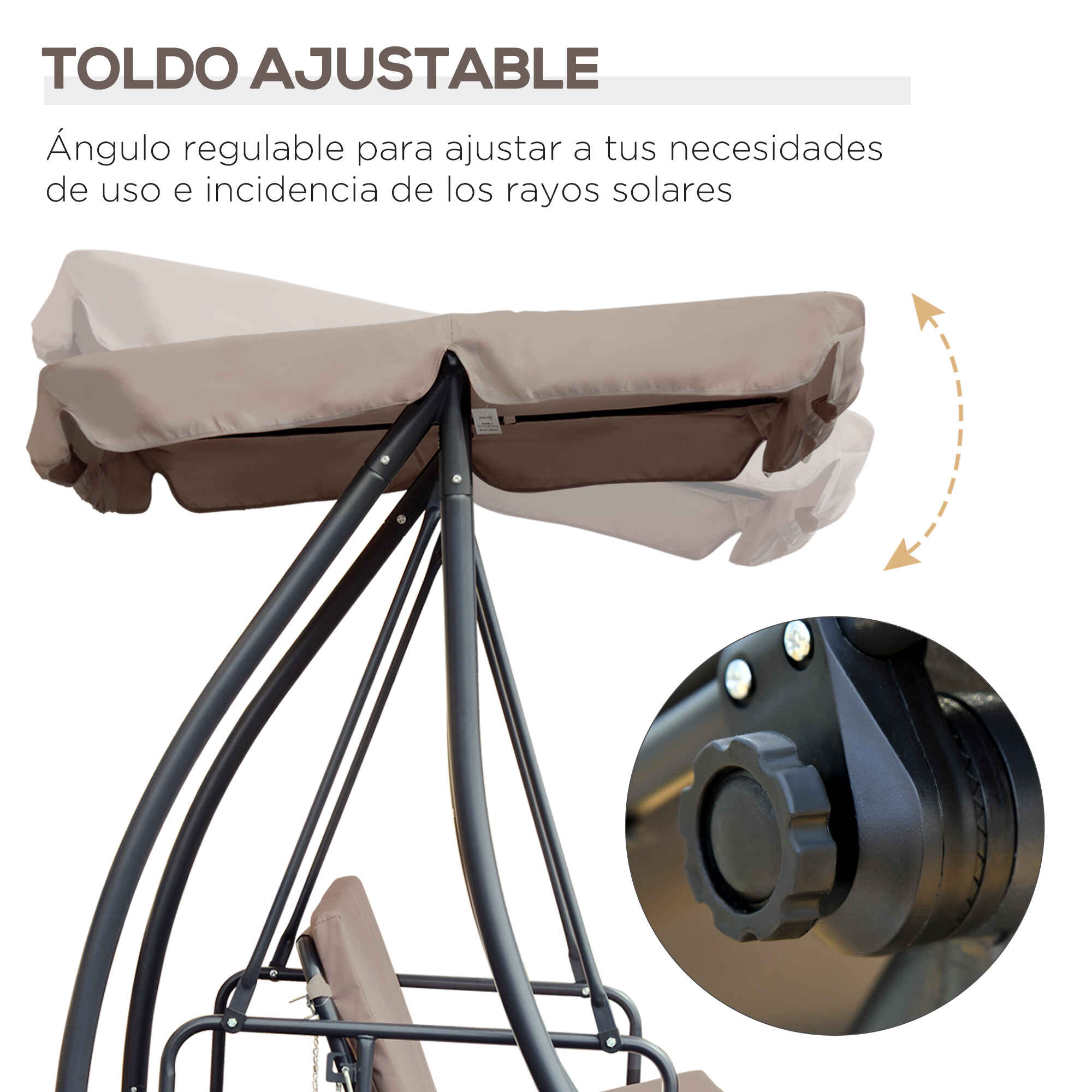 Outsunny Columpio Balancín Jardín 3 Plazas Convertible en Cama Techo  Parasol Regulable Bandeja para Bebida Terrza Balcón Exterior Acero Beige  Carga máx. 340kg 200x120x164cm Gris